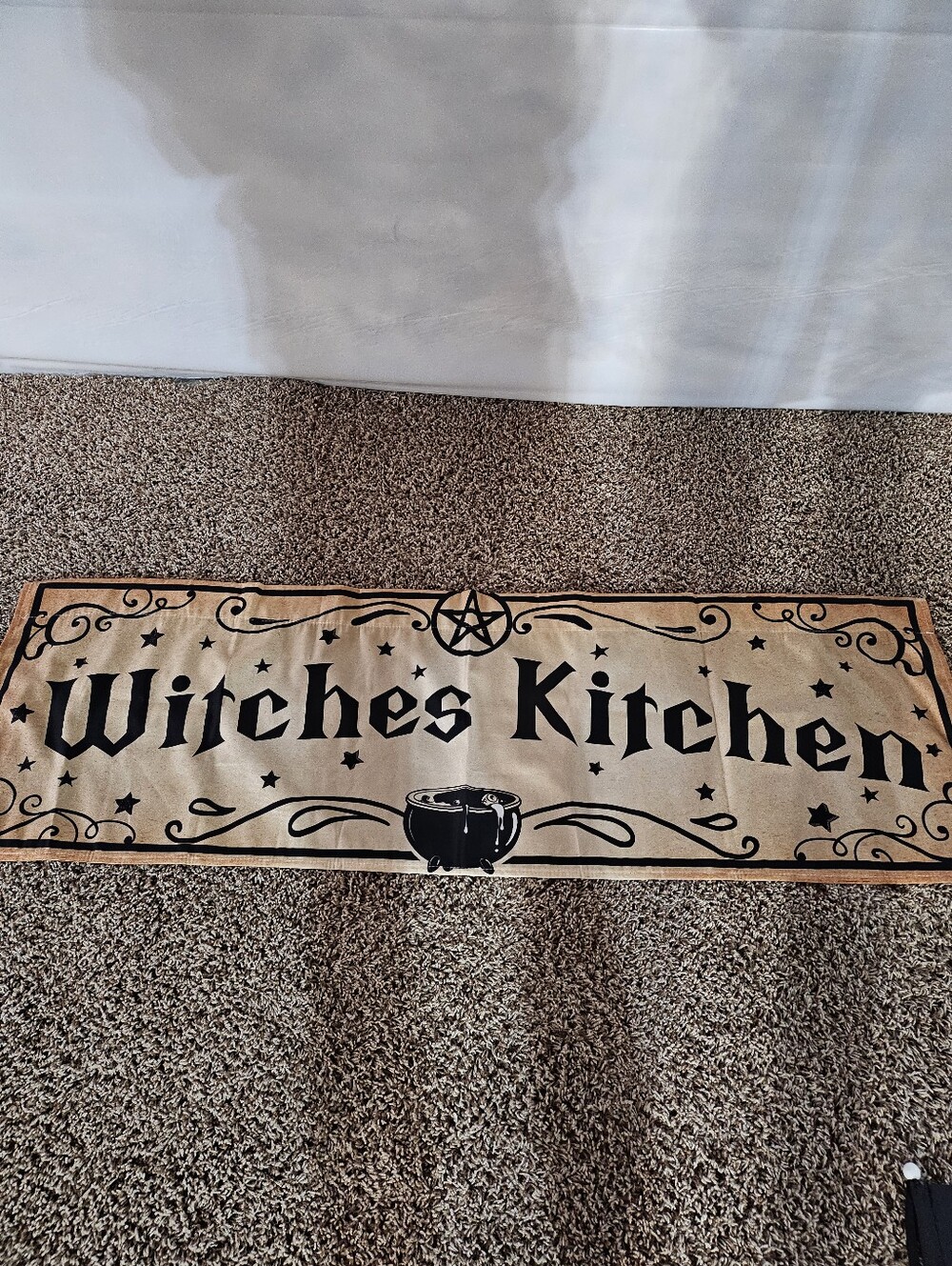 Witches Kitchen Decorative Kitchen Valance. Tan and Black 54"